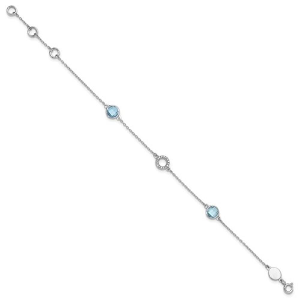Elegant White Sterling Silver Rhodium-plated Blue Topaz and Diamond Bracelet